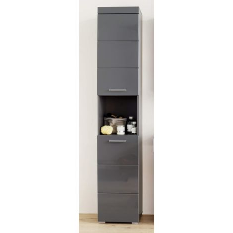 Badschrank ALTENA-19 in Grau Hochglanz, B/H/T: ca. 37/190/31 cm (1/5)
