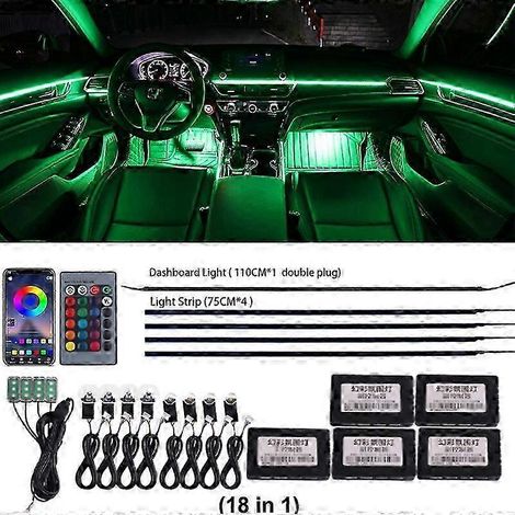 Kit de bande LED acrylique arc-en-ciel 18 en 1 ou 22 en 1 Streamer Symphony pour éclairage d'ambiance intérieur de voiture (213 LED RGB 64 couleurs, coloris arc-en-ciel, pour tableau de bord) (non arc (1/5)