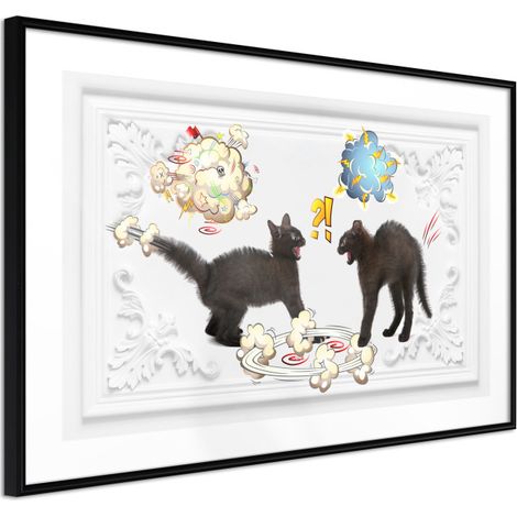 Affiche Murale Encadrée "Cat Fight" 45 x 30 cm Noir
