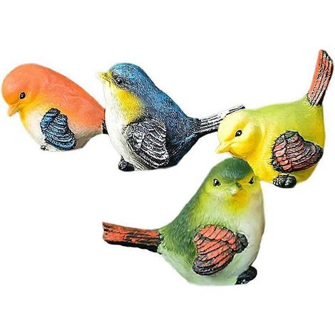 Lot de 4 figurines décoratives miniatures d'oiseaux pour jardin. (1/4)