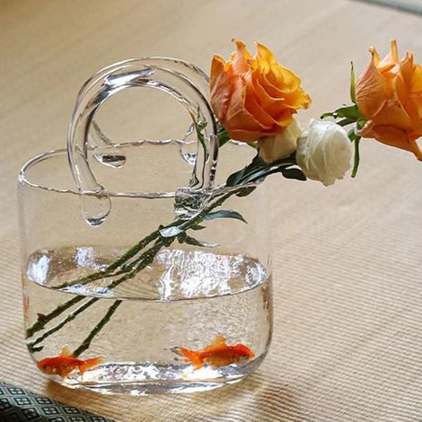 Glas Handtasche Vase - Klare Geldbörsen-Design Kreative Dekorative Vase für Langstielige Blumen, Potpourri, Kleine Fische & Süßigkeiten (Transparent)