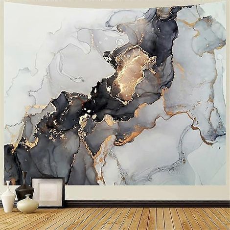 Tapisserie murale en marbre, pierre grise et dorée, texture naturelle, art abstrait, effet liquide, décoration pour salon, chambre, ambiance hippie, salle de réception (1/2)