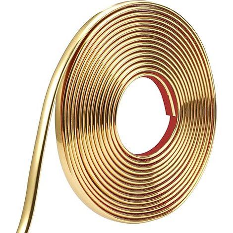 Moulure décorative dorée - 5 m x 8 mm - Autocollant - mur, décoller et coller - Moulures murales autocollantes - toilettes, bord de carrelage, mur, plinthe, sol (1/5)