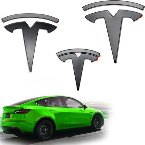 Logo emblème pour Tesla Model Y, ensemble noir mat. Accessoires de roues (Tesla Model Y). (1/4)