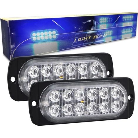 Enowelir 2 Pièces 4.3 pouces 12 led barre lumineuse stroboscopique, 12v 24v clignotant gyrophare police feux de remorque,bleu (1/4)