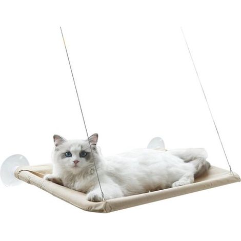 Hamaca para gatos - Caqui - Hamaca para gatos - Cesta para ventana para gatos - Cama para gatos - Cojín para gatos - Alfombrilla para ventana - Hasta 17,5 kg - 55 x 35 x 2,5 cm - Verano