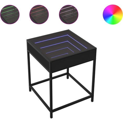 Mesita de noche de diseño moderno con LED 40 x 40 x 51 cm madera de ingeniería negra vidrio y metal DEC037565