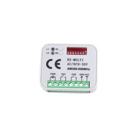 Récepteur Universel RX Multifréquence 300-868 MHz 2CH 12V 24V Module Relais Télécommande Porte Garage (1/4)
