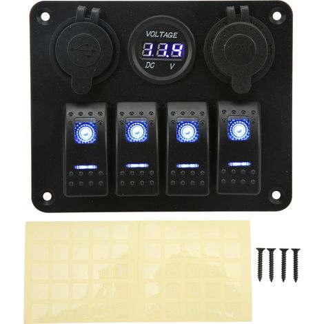 4-fach Wippschalterpanel mit USB-Zigarettenanzünderbuchse für Wohnmobil, Boot, Yacht