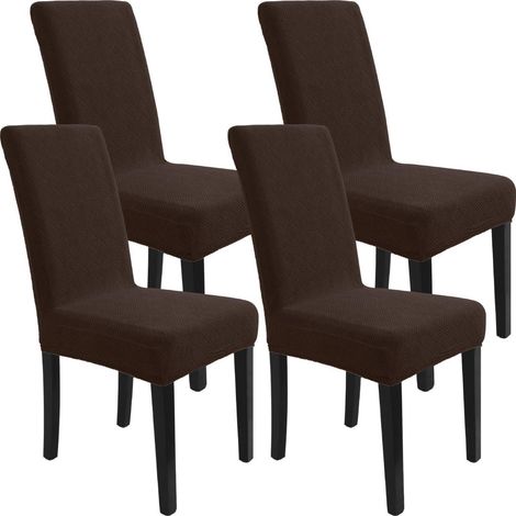 Housses de chaise extensibles motif jacquard losange marron lot de 4 (1/5)