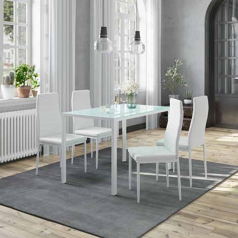 Set da pranzo Grand, Bianco, 120 x 75 cm con 4 sedie, Vicco