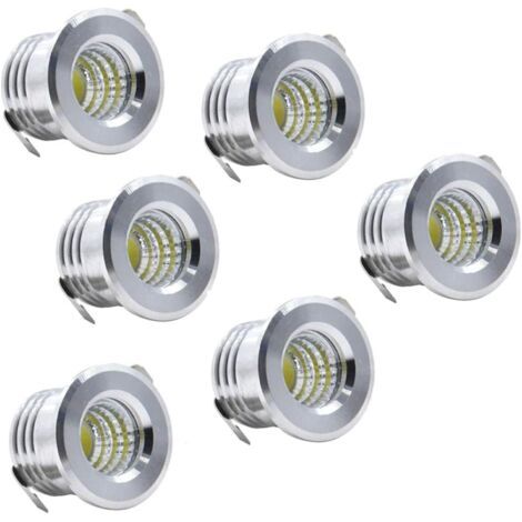 Lot de 6 Mini Spots encastrables au Plafond LED Noirs Mini Spot LED pour plafonnier d'armoire, 3 W, blanc froid