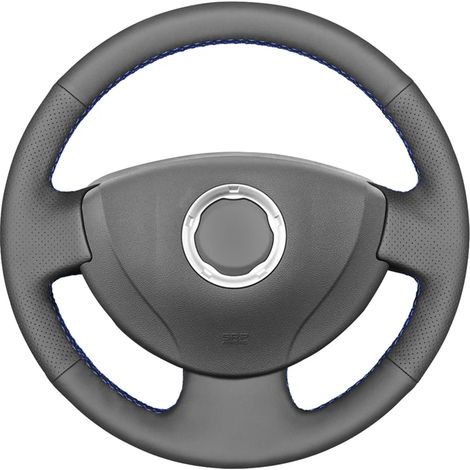 Housse de volant en similicuir PU noir (fil blanc) compatible avec Renault Logan 1, Sandero 1, Clio 2, Lada Largus 1, Nissan Almera 3 et G15. (1/5)