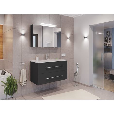 Badmöbel Set Firenze 100 2tlg. Spiegelschrank Softclose grafit