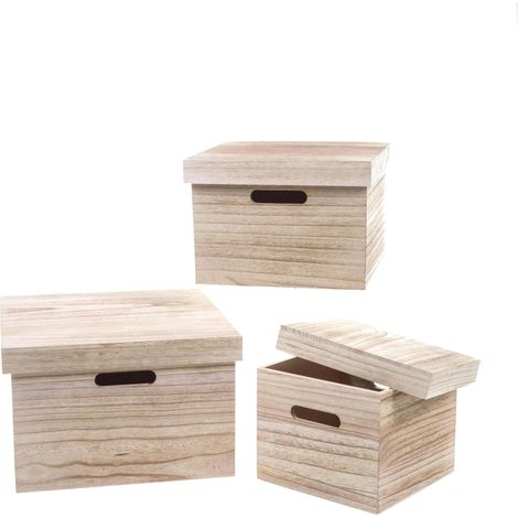 Set di 3 Scatole in legno con coperchio Larghezza 32 cm