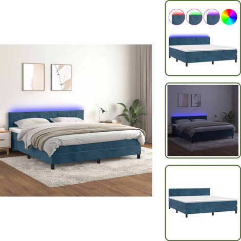 Letto con luci LED - vidaXL Letto a Molle con Materasso e LED Blu Scuro 160x200 cm - Letto con testiera regolabile
