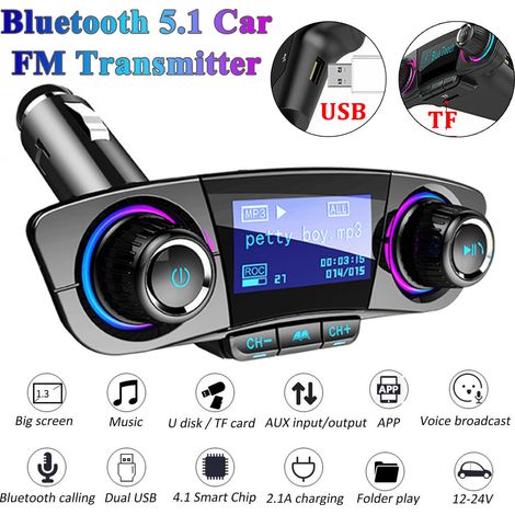 Trasmettitore FM Bluetooth per auto, lettore MP3, kit adattatore radio vivavoce con caricatore USB (1/5)