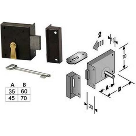 2PZ SERRATURA DA APPLICARE PER CANTINE 188 - entrata mm.45 lunghezza mm.70 DX