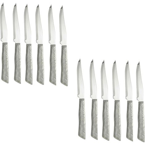 Set 12 Coltelli da Bistecca pizza Professionali Acciaio Inox 22 cm Lama a punta Seghettata da 11 cm Manico in Polipropilene Effetto Legno OLMO SBIANCATO Lavabili in Lavastoviglie Made in Italy