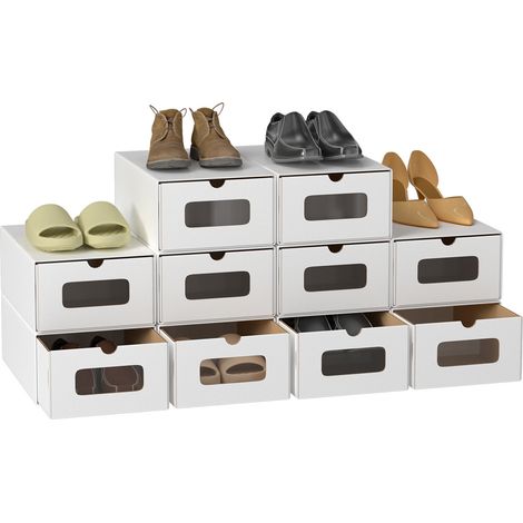 Scatola per scarpe - Set di 10 - Carta kraft - con cassetto - Impilabile - 35 cm x 23 cm x 13 cm Scaffale di stoccaggio bianco (1/5)
