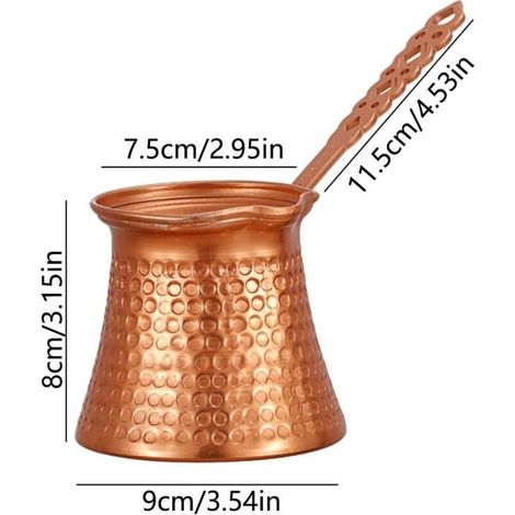 caffettiera turca in rame, caffettiera vintage, caffettiera semplice, contenitore antico in rame per scaldare il latte in cucina (1/4)