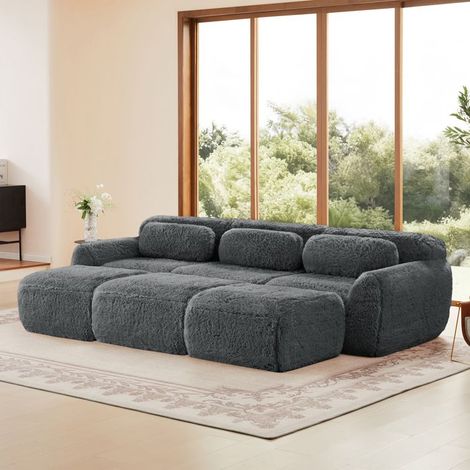 Canapé - Boneless Cloud - Modulable - Convertible - Tissu peluche gris (1/5)