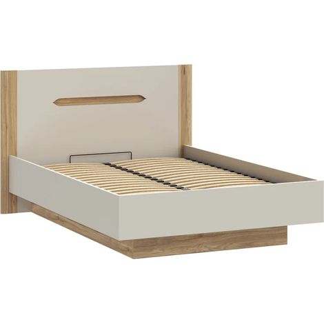Lit coffre 140 x 200 décor chêne et sable mat avec sommier - ROSALIE