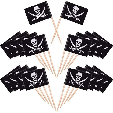 Drapeau des Cure-Dents Pirate,100 PCS Marqueurs de Fromage Marqueurs de Gâteau Etiquettes de Fromage Pirate pour la Fête de Mariage Noël Holleween Pâques (1/4)