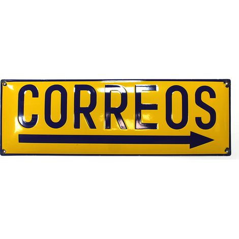 Vintage 70s Steel CORREOS Sign, Decorative Wall Art 60x20x2cm in Yellow and Blue, ideal for room decoration, featuring a sturdy design from SpazioLuzio. (1/5)