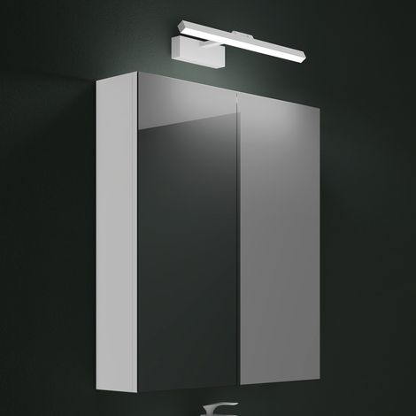 Mai & Mai Armoire Suspendue de Salle de Bain avec Miroir et Lampe LED 180° Rotative 40cm Blanc 2 Portes Armoire Miroir Murale Éclairage et Étagère 60x15x70cm Blanc Mat SpiegelSR-02