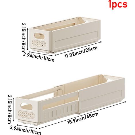 Cream White Foldable Expandable Drawer Storage Box 10cm(W) ​​x 28cm(D) x 8cm(H)