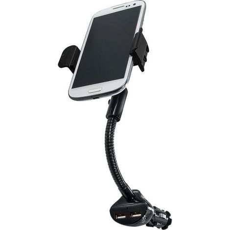 Soporte para teléfono de coche con cargador 2x USB-A 15,5W para encendedor de cigarrillos 12-24V Rotación de 360° para smartphones de 60-87 mm LogiLink (1/4)