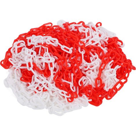 Ortviai Chaîne de Sécurité en PVC 8 mm – 25 m, Rouge et Blanc, pour Cônes de Signalisation, Barrière de Chantier et Parking (1/5)