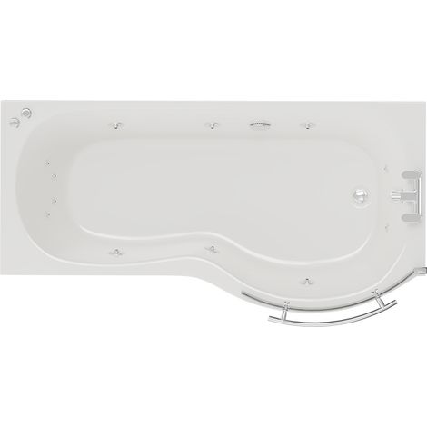 Wholesale Domestic Plage 1700mm 12 Jet Chrome V-Tec Right Hand P Shaped Whirlpool Shower Bath with Towel Rail Bath Screen and Front Bath Panel (1/5)
