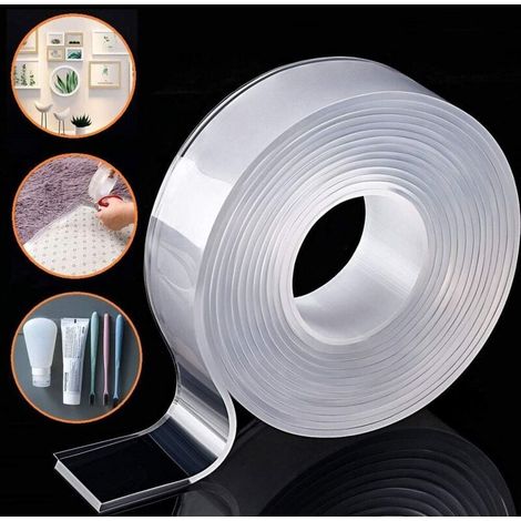Ruban Adhésif Nano Gel Amovible - Ruban Adhésif Double Face Sans Trace pour Mur, Cuisine, Tapis, Photo, Fixation de Verre de Voiture Décoration d'intérieur et Bricolage (3 mètres) Épaisseur: 2m (1/4)