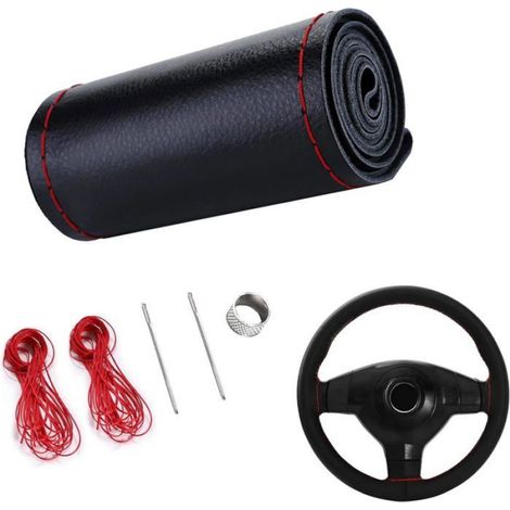 Couvre Volant Voiture,Cousue Main,Matière En Cuir De Vachette, Antidérapante Et Respirante, Compatible Avec Les Volants De 37 À 39
