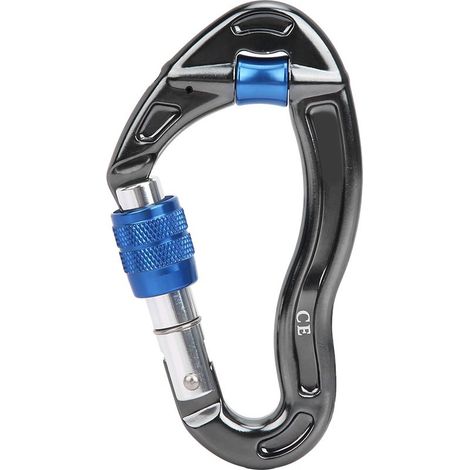 Mousqueton en alliage d'aluminium pour escalade, pêche et secours - Crochet anti-dérapant avec fermeture sécurisée (Bleu) (1/5)