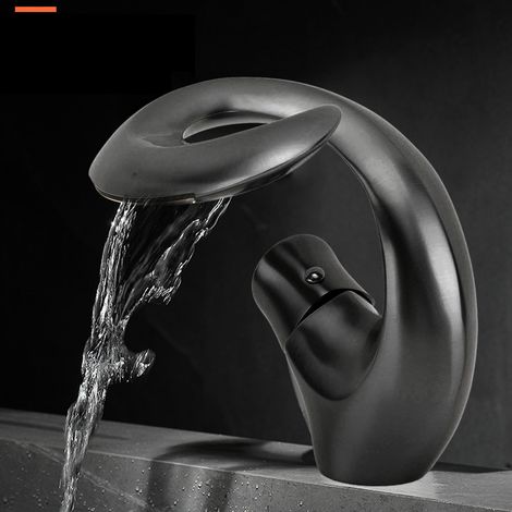 Robinet de lavabo de salle de bain, en laiton avec eau chaude et froide, vasque de salle de bain originale, vasque encastrée style cascade, noir pour la maison. (1/5)