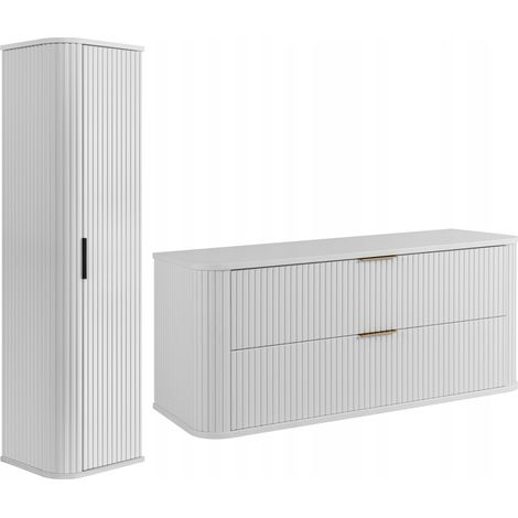 Rodan Badmöbel Set 120,4 cm, 2-teilig, Weiß, 41,5 x 120 x 51,7 cm, MDF-Fronten, Hochschrank und Waschbeckenunterschrank