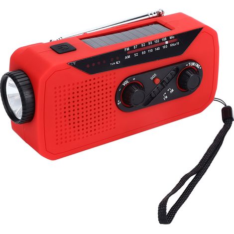 Radio portable solaire d'urgence avec lampe torche LED, batterie 2000 mAh, idéale pour le camping et la randonnée (rouge, type UE). (1/5)