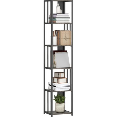 Grey 5-Tier Metal Frame Bookshelf for Stylish Home Organization and Modern Decor (1/5)