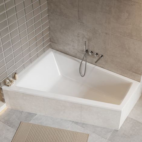 ECOLAM Badewanne Sfera Maxi 180 x 130 cm LINKS Eckbadewanne Duowanne Doppelbadewanne große Wanne für zwei Personen Acrylwanne Ablaufgarnitur Füße Silikon (1/5)