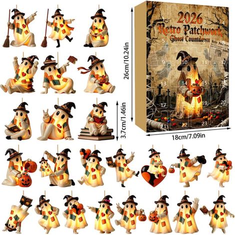 Pendentif fantôme lumineux vintage patchwork pour Halloween – Décoration suspendue rétro GJ884-09 Pendentif plat en acrylique (1/5)