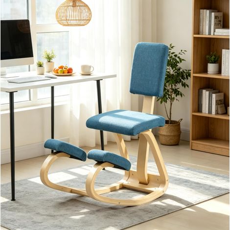 Silla de rodillas con respaldo 51x84x93 cm de madera y lona azul oscuro – MEUBLIV (1/5)