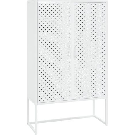 Buffet Commode Armoire Luxueux, pour Salon Chambre Entrée Cuisine, haut Blanc 80x35x135 cm Acier OIB2903E