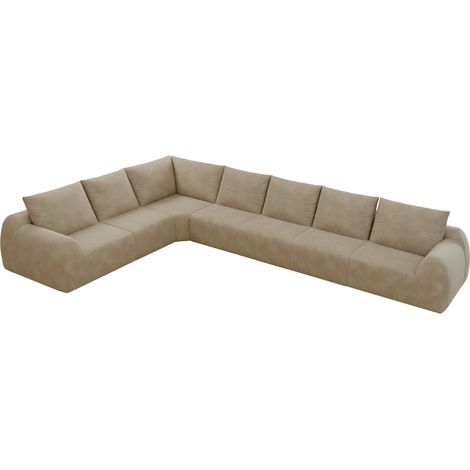Divano angolare a L 401 cm in tessuto Chenille color cachi MODENUIT (1/5)