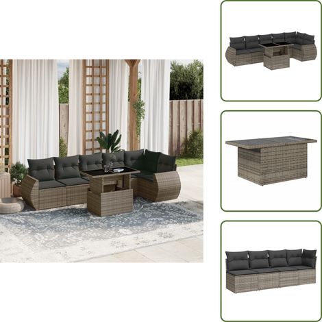 The Living Store 7-tlg. Garten-Sofagarnitur mit Kissen Grau Poly Rattan - Gartentisch (1/5)