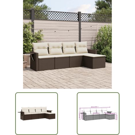 The Living Store 5-tlg. Garten-Sofagarnitur mit Kissen Braun Poly Rattan - Gartenmöbel - Outdoor Möbel - Rattan Gartenset - Lounge Set - Esszimmergarnitur (1/3)