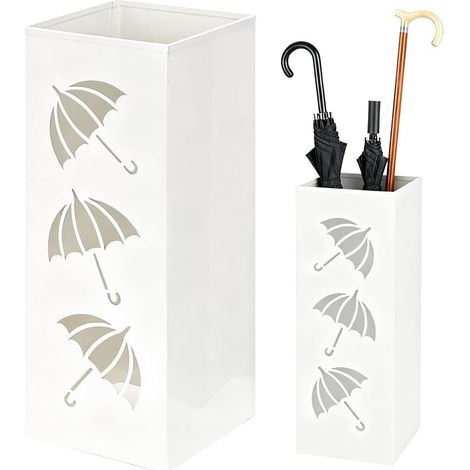 Porte-parapluie, en métal, carré, étanche et antirouille, avec bac d'égouttement amovible pour la maison, le bureau, l'entrée (blanc) (1/5)