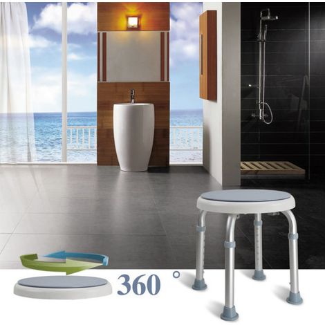 Hofuton Tabouret de Douche, Tabouret de Bain, Réglable en Hauteur Sur 6 Niveaux, Pivotant à 360°, Pieds Antidérapants, Assemblage sans Outil, Sûr et Stable (1/5)